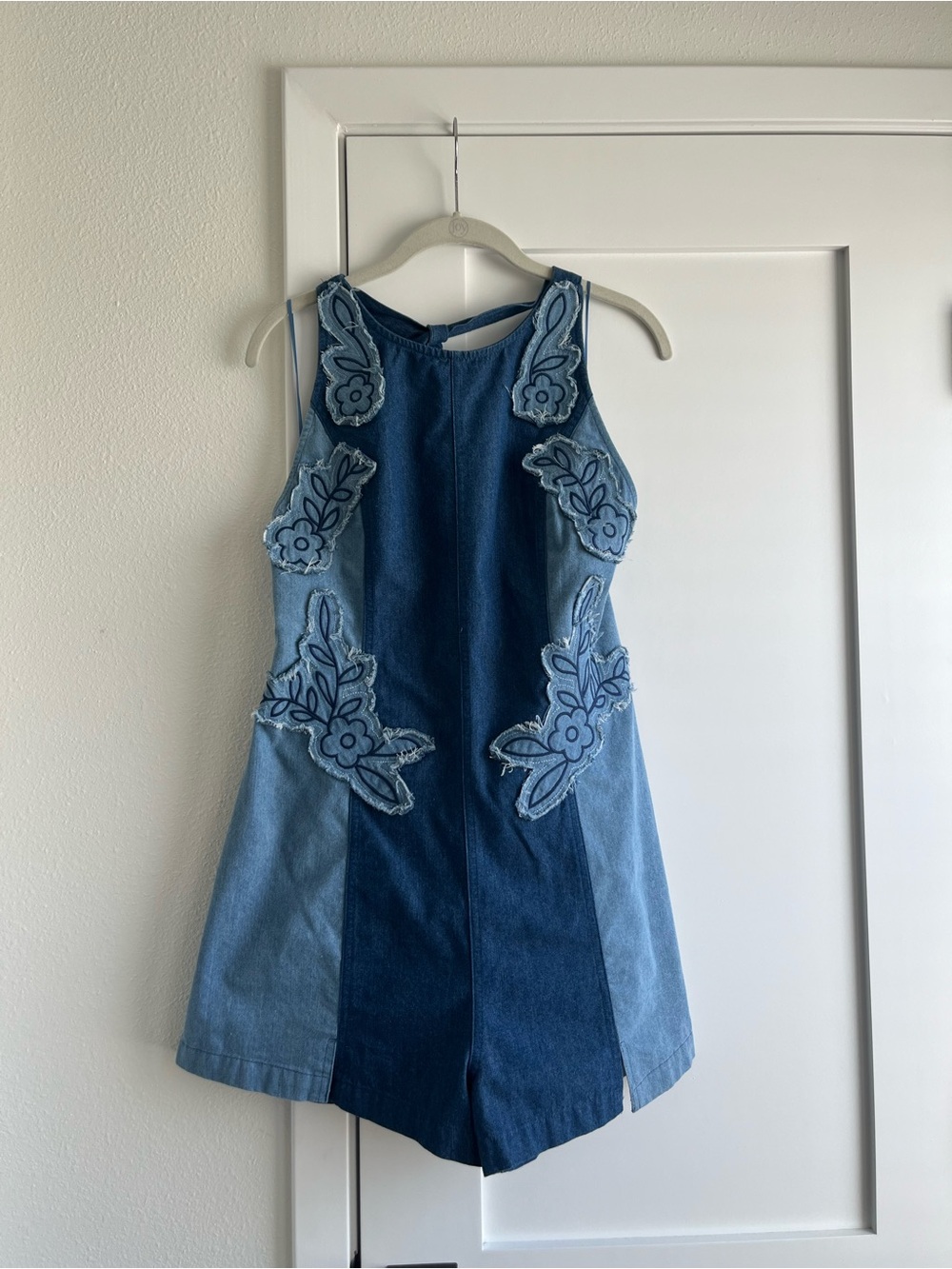 Halter Denim Floral Romper